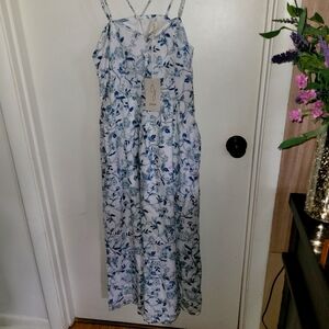 JOIE NWT Women's Blue & White Cotton Blend Floral Strappy Maxi Dress